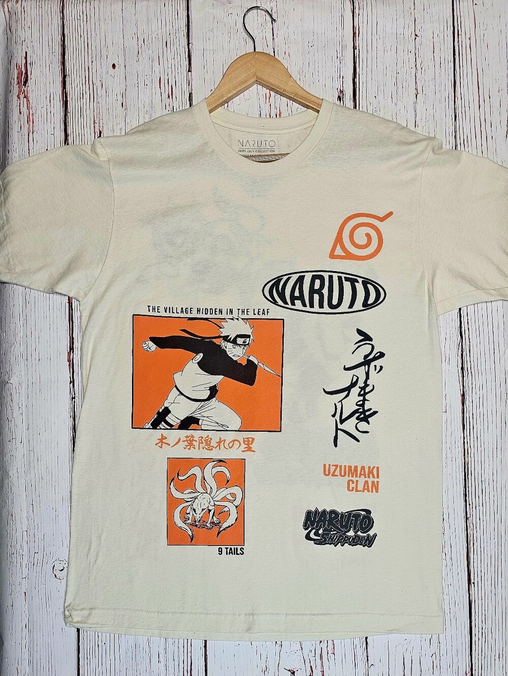 Naruto Shippuden Men's T-Shirt Size L Uzumaki 9 Tails Anime Graphic Tee
